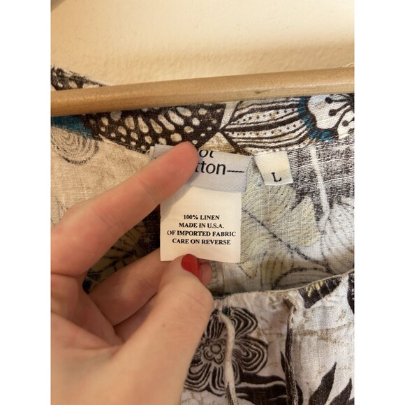 Hot Cotton L 100% Pure Linen Shift Dress Floral Mini Lagenlook Boho Resort - Picture 3 of 5